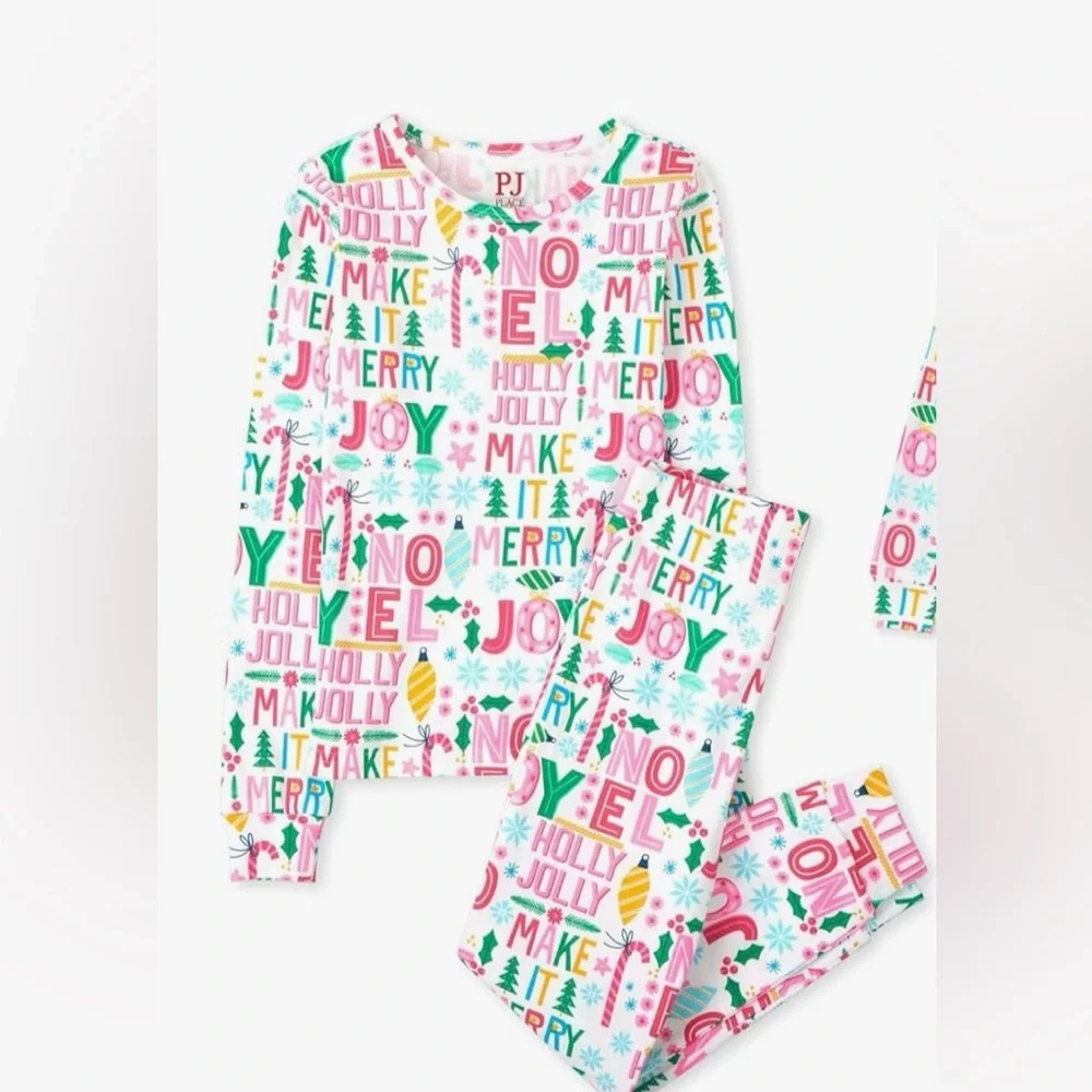 The Children's Place Festive Print Pajama Set - Pink and Green